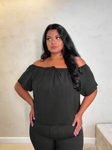 Women's Short Sleeve Blouse With Elastic Beach Fabric Short Sleeve Blouse Piusize Daily Summer - Svart - Visa 3