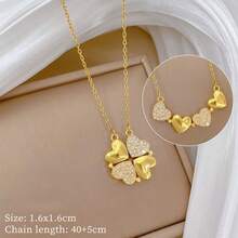 1 件心连心不锈钢项链，不褪色铜全水钻项链，女士三叶草百搭颈链，情侣礼物珠宝 - 項鍊 - 查看 5