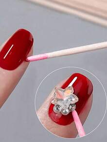 About 100pieces Of Pink Nail Polish Wipe Sticks, Nail Polish Cleaning Sticks, Double-Pointed Eyebrow Tattoo Makeup Tools Wipe Wooden Sticks, 1/2/3/4/5/10/20pack Packaging, Nail Art Supplies, Nail Art Tools, Very Suitable For Nail Art Supplies, Nail Art Tools, Manicure, Back To School Manicure And Press-On Manicure