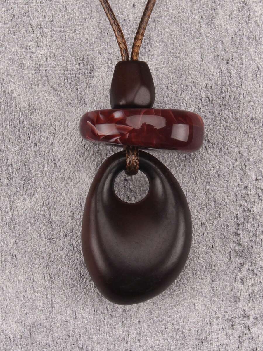 1pc Vintage Green Stone Sun Shaped Alloy Necklace, Gift For Girlfriend, Wife, Mother - Irregular Oval Ring - View 1