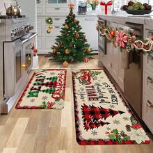 1/2/3pcs Thick 0.47inch/1.2cm Christmas Theme Kitchen Mat - Farmhouse Truck & Buffalo Plaid Design, Non-Slip, Stain Resistant, Machine Washable, Suitable For Home, Office, Laundry, Bathroom - Premium Flannel Surface With Memory Foam Backing - Multicolor - View 6