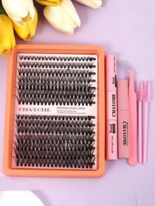 280片混合假睫毛套装，单根睫毛嫁接套装，D卷翘，浓密卷翘，交叉式30D/40D貂毛般柔软分段睫毛，9-16毫米混合睫毛套装 - 橘色 - 查看 7