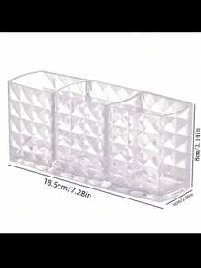 1PC Elegant Clear Acrylic Makeup Organizer With Geometric Design - 3-Compartment Cosmetic Storage Box For Brushes, Eyebrow Pencils & Beauty Essentials, Non-Food Plastic, Makeup Brushes