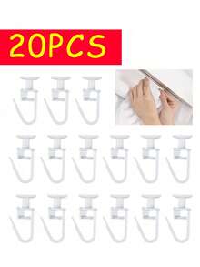 20/50 piezas Ganchos para riel de cortina de ventana, ganchos para cortinas, deslizadores de cortinas - Juego de rieles de cortina de techo con ganchos plegables con candado, adecuado para habitaciones y particiones