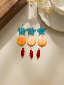 3 buc/pachet Pentagramă, rotundă, asimetrică, geometrică, cârlige pentru cercei din acrilic și oțel inoxidabil