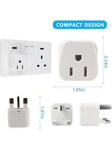 محول قابس من الولايات المتحدة إلى المملكة المتحدة، محول سفر من 2/3 شوكة أمريكية إلى 3 شوكات، محول من الولايات المتحدة إلى المملكة المتحدة، محول طاقة مؤرض من الولايات المتحدة وكندا والمكسيك واليابان إلى المملكة المتحدة (1 حزمة باللون الأبيض)