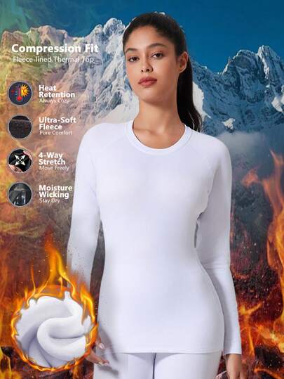 Women's Thermal Underwear, Thermal Lined Warm Base Layer Shirt For Autumn/Winter, Suitable For Outdoor Sports, Skiing, Hunting, Cold Weather
