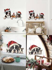 1 pieza Pegatina decorativa navideña, Patrón creativo de mascotas navideñas, Aplicable a sala de estar, dormitorio, baño, Pegatina autoadhesiva extraíble de PVC, Decoraciones navideñas, Decoración del hogar, Decoración de habitación, Decoración de pared, Pegatinas