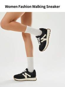 somiliss Women's Fashion Casual Sports Shoes, Suede Leather, Comfortable Thick Sole, Outdoor Walking Shoes, Suitable For Daily Commute, Black - Black - View 7