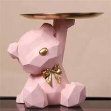White Geometric Bear Entryway Key Holder Tray, Home Decor For Living Room Coffee Table, Housewarming Gift - Pink - View 2