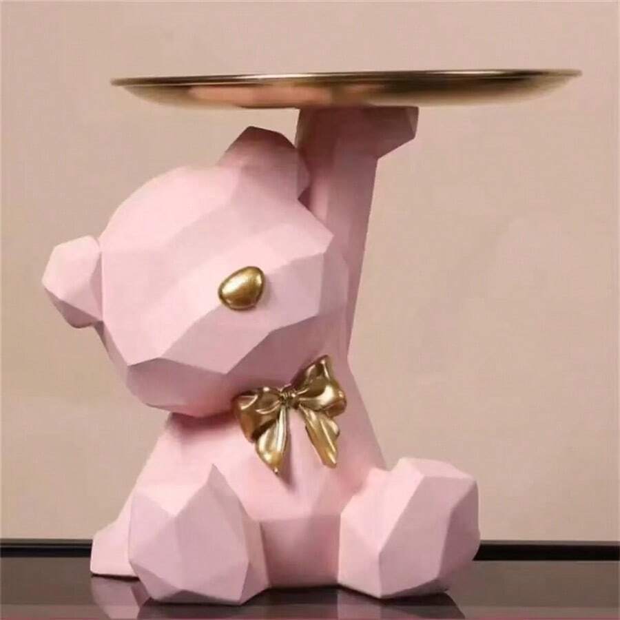 White Geometric Bear Entryway Key Holder Tray, Home Decor For Living Room Coffee Table, Housewarming Gift