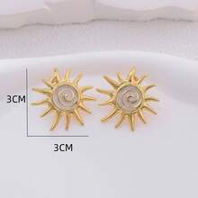 1 par de pendientes florales dorados de acero inoxidable chapado elegantes y de moda