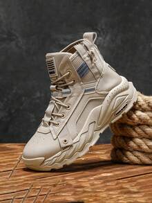 男士高帮百搭靴子小皮鞋小黑鞋休闲鞋耐磨低帮百搭工作靴新款时尚休闲鞋秋冬 - 卡其色 - 查看 4