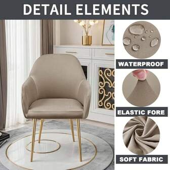 Waterproof Curved Back Chair Covers Modern With Armrest, Stretch Accent Dining Room Chairs Covers Slipcovers, Office Desk Chair Covers, Swivel Armchair Cover Protector For Vanity Living Room