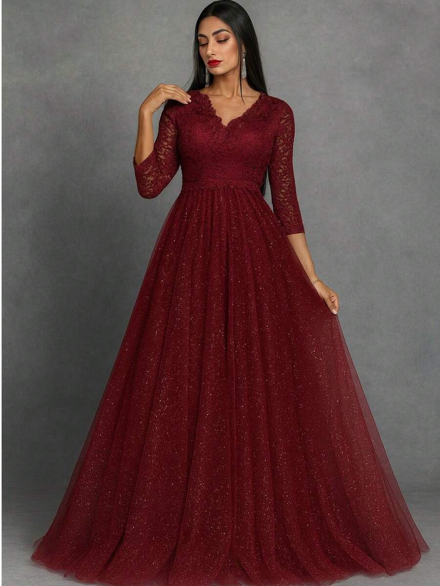 Women Party Dresses - 紅木色 - 查看 1