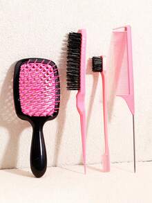 4pcs Hair Comb Set - Hollow Dry Wet Comb, Side Split Comb, Knotting Comb, Small Toothed Comb, Suitable For All Hair Qualities, Salon Grade Tool