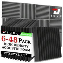 TOUO 三角槽吸音海绵 6-48 块高密度 12 英寸 X 12 英寸 X 1 英寸/2 英寸/3 英寸吸音海绵 8 色音乐工作室声学处理海绵垫隔音家居装饰