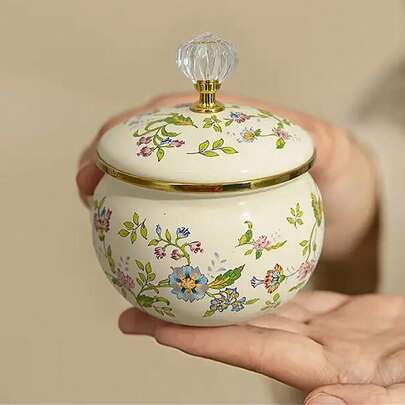 shoxil 1Pc Ceramic Bottle, Jar & Box, Lid Condiment Jar For Salt, Sugar And Condiments, Storage Jar & Bottle, Kitchen Spice Display Box, Kitchen Storage Jar & Bottle, Flower And Bird Pattern, Suitable For Kitchen Storage, Home Organization, Back-To-School Season And Girls