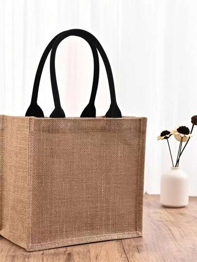 1个纯天然黄麻礼品袋，可用作手提袋或沙滩包，防水内衬，适合礼品包装，可熨烫，适合婚礼和生日派对等场合。