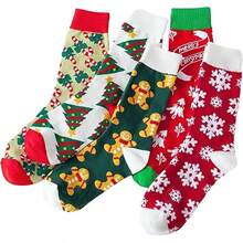 1/5 Paar Damen Kariert Bedruckte Weihnachts Rundhalssocken