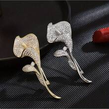 1 Retro Girl Diamond Calla Lily Brooch, Full Of Rhinestone Flower Shape, Gorgeous And Elegant, Unisex, Suitable For Birthdays, Valentine's Day, Anniversaries, Good Choice For Daily Wear And Gifts. - Bạc - Xem 3