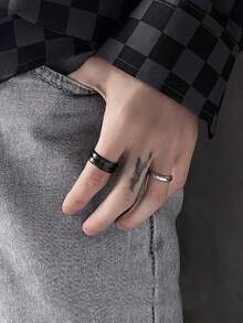 1 件不锈钢 18K 镀金简约复古凹线男士戒指，时尚配饰，感恩节、圣诞节、情人节、节日礼物，日常佩戴