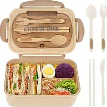 1 Student Lunch Box, 33.81 Ounce Leak Proof Lunch Box, With Utensils, Suitable For Microwave Heating (3 Compartments), Leak Proof Food Container, Suitable For Work, Back To School, College, Outdoor Dining, Essential For Returning To School - Multicolor - View 2