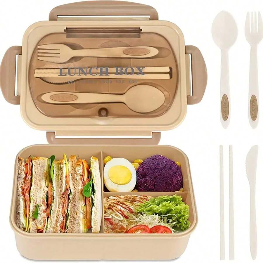 1 Student Lunch Box, 33.81 Ounce Leak Proof Lunch Box, With Utensils, Suitable For Microwave Heating (3 Compartments), Leak Proof Food Container, Suitable For Work, Back To School, College, Outdoor Dining, Essential For Returning To School