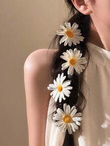 4pcs Daisy Flower Hair Clips, Goddess-Like Fashion Hair Accessories For Party And Photo Shoot - White - View 3