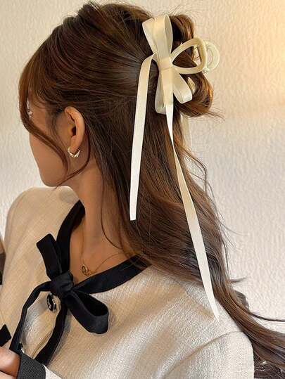 1/2pcs Women Elegant Bow Ribbon Hair Clips, Suitable For Casual, Party, Valentine's Day Outfit Hair Accessories Winter Claw Clips Fall Hair Claws Elegant Hair Clutch