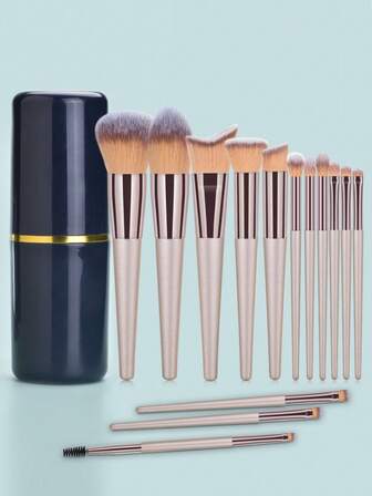 mulynsie 14 piezas de brochas de maquillaje de oro champán, set profesional de brochas Kabuki, que incluye: brocha para polvo, brocha para rubor, brocha para contorno, brocha angular plana, brocha para base de maquillaje, brocha en forma de llama, brocha para sombra de nariz, brocha halo, brocha para sombra de ojos, brocha de detalle, brocha para corrector, brocha para labios, brocha mezcladora, brocha delineadora, brocha suave, set de brochas de maquillaje de viaje, herramientas de belleza, con vaso de almacenamiento, set de brochas, kit de brochas de maquillaje, set de maquillaje completo, set de brochas de maquillaje, kit de maquillaje completo, kit de brochas, set de brochas de maquillaje, set de regalo de maquillaje, set