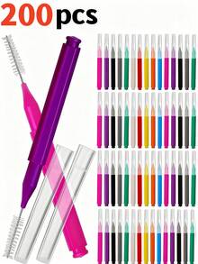 200pcs Tooth Cleaning Brush, Cleaner Interdental Brush, Toothpick, Oral Dental Care Brush, Oral Teeth Cleaning Tools, Eyelash Brush - Multicolor - View 2