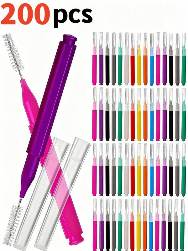 200 piezas Cepillo de limpieza dental, Cepillo interdental limpiador, Palillo de dientes, Cepillo de cuidado dental oral, Herramientas de limpieza dental oral, Cepillo de pestañas