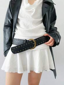 1pc Solid Color Vintage Punk Rivet Studded PU Leather Belt, Versatile For Women