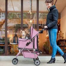 3 Wheels Pet Stroller Dog Cat Cage Jogger Stroller For Medium Small Dogs Cats Folding Travel Carrier With Cup Holder, Waterproof Design & Removable Liner