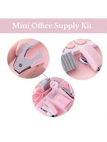 8 piezas Mini Juego de Útiles de Oficina - Incluye Mini Grapadora, Tijeras, Quitagrapas, Grapas, Dispensador de Cinta, Vuelta al Cole, Útiles Escolares - Multicolor - Ver 3