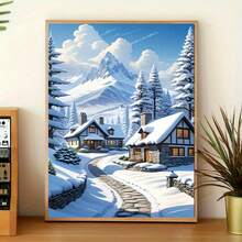 新款冬季雪景、雪山、松树图案 DIY 钻石画艺术套件、钻石画套装及配件、亚克力圆形钻石马赛克艺术、多种尺寸可选 [30x40cm/11.8x15.75in] [40x60cm/15.75x23.64in]，适合母亲节、父亲节、劳动节、圣诞节、万圣节、情人节、节日墙艺 [不含画框] - 彩色 - 查看 2