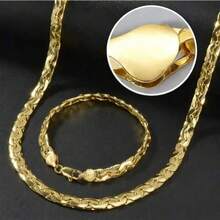 Chunky Jewelry 18k Gold Plated Copper Hiphop Link Chain Necklace Bracelet Jewelry Set For Women
