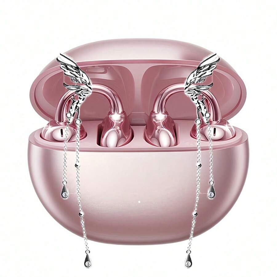 Tukio Clip On Headphones, Open Wireless Headphones, Detachable Beautiful Synthetic Gemstone Earrings, High-Definition Stereo, ANC Noise Reduction, Hands-Free Calling, Designed For Sports/Work/Study/Outdoor Use, Compatible With All Smartphones, Perfect For Girls And Women, Gifts, Holidays, Clip On Headphones, Active Noise Cancelling Earmuffs, Best In Ear Headphones, Open Earbuds, Study Headphones, Outdoor Headphones, Fashionable Headphones,  Headphones - 玫瑰金+天使之翼配件 - 查看 1