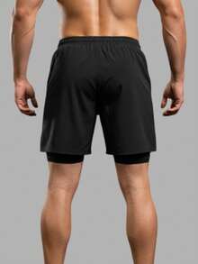 Shorts 2 em 1 Masculino Bermuda Dry Fit com Forro de Compressão e Bolso Interno Academia e Corrida - Preto - Visão 6