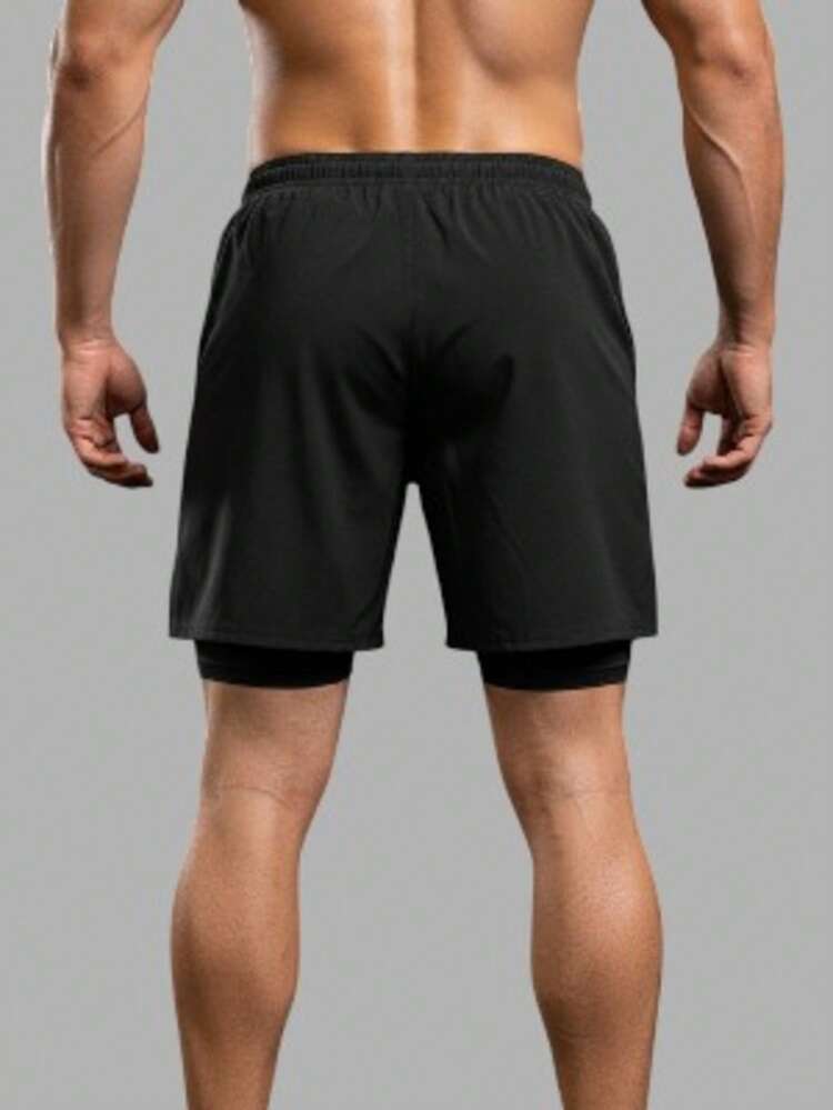 Shorts 2 em 1 Masculino Bermuda Dry Fit com Forro de Compressão e Bolso Interno Academia e Corrida - Preto - Visão 5