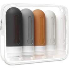 Juego de botellas de viaje de silicona de 5 piezas, contenedores de viaje de 3oz aprobados por TSA, libres de BPA, a prueba de fugas, comprimibles, accesorios de viaje recargables (juego de 5 piezas) - Paquete de 12 - Ver 7