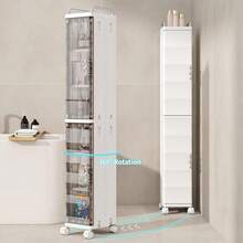 KHNR 52.76" Tall Narrow Bathroom Storage Cabinet With Doors And Adjustable Shelves Slim Plastic Waterproof Organizers Foldable Floor Skinny Cabinets For Small Spaces Kitchen Laundry Room Bedroom - 白色 - 查看 8