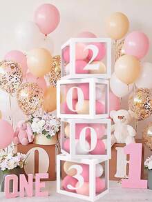 1pc 25cm White Number Transparent Box(Box&Letter), Transparent Balloon Box Gift Box, DIY Free Combination Numbers,Birthday Party Background Decoration Box, 1st Birthday Party Scene Setting Number Box, Babe Shower Decoration, Transparent Balloon Box Gift Box, Gender Reveal Party Decor Balloon Box, Room Decor Balloon Storage Box, Party Background Photography Props, Party Favor