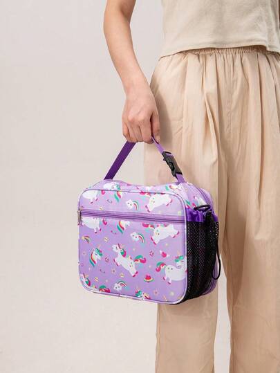 1PC Color Cartoon Printed High-Value And Large Capacity Insulated Lunch Bag, Portable Hand-Held One Shoulder Cross Body Insulated Bag With Shoulder Strap, Fresh-Keeping Ice Bag, Lunch Box And Bento Bag, Suitable For Work And Outdoor Activities