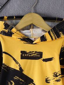 2pcs/Set Boys Graffiti Ink Print Long Sleeve Hoodie Sweatshirt + Straight Leg Pants, Autumn/Winter