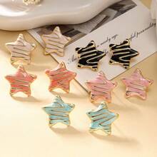 1 Pair Stainless Steel Hollow Five-Pointed Star Earrings Fashionable Simple Atmosphere All-Match High-End Ear Jewelry