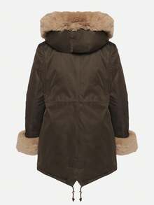 Parka Jacket With Hood And Detachable Fur Trims - Green - View 7