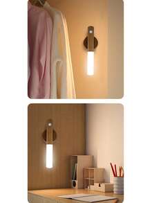 This 1-In-1 LED Motion Sensor Light (Wood Grain Finish) Is A Multi-Functional Night Light/Cabinet Light/Flashlight/Wardrobe Light/Bedside Lamp. It Is Also A USB Rechargeable Ambient Light And Magnetic Wall Light. - Three Colors Of Light - View 8
