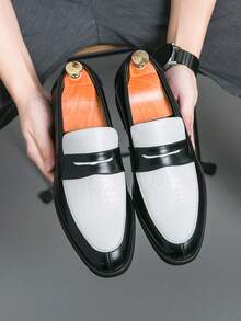 Mens Slip-On Dress Penny Loafer Casual Loafers Shoes For Male Classic Business Work Office Formal Dress Shoes - 黑與白 - 查看 5